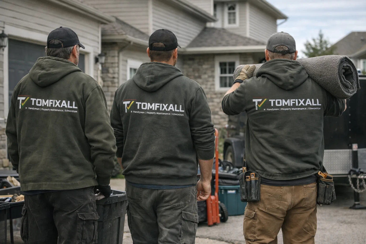 TOMFIXALL worker handling small exterior jobs, practical setup and residential work in Edmonton.